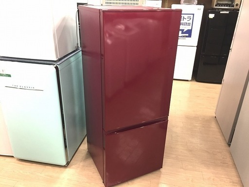 【12ヶ月安心保証付き】2017年製　AQUA　2ドア冷蔵庫　ワインレッド