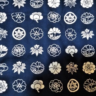 ★美品!!88㎝四方・さまざまな家紋風の花柄デザイン・紺色の風呂敷★の画像