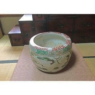 有田焼 鶴に松 赤濃 手造り 火鉢 骨董品