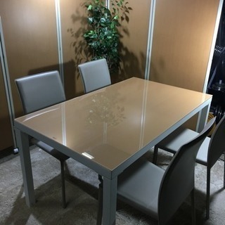 ☆モデルルーム☆展示品☆ダイニングテーブルセット☆ガラス天板☆ナチュラルブラウン☆超美品