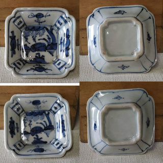 豆角皿 5枚 中国古玩 清朝 染付 古染 豆皿 合わせ箱 a503の画像