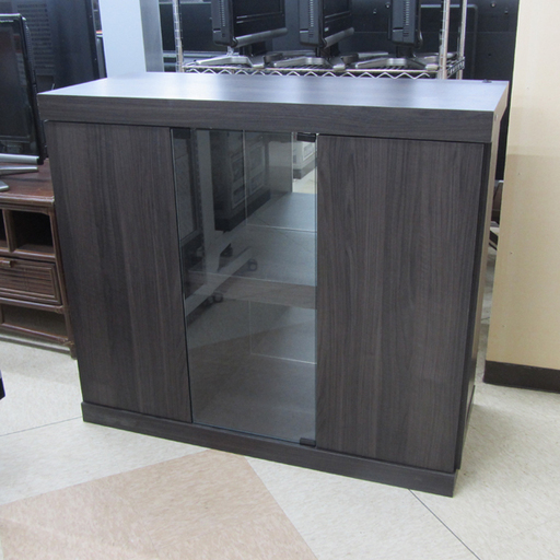 ディスプレイ照明付き キャビネット サイドボード 幅103cm ダークブラウン 西宮の沢