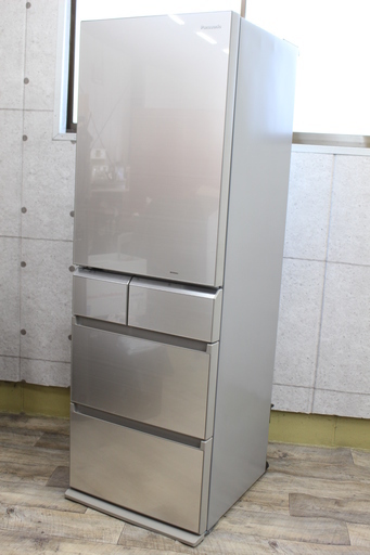 R457)パナソニック Panasonic 5ドア 冷凍冷蔵庫 NR-E438TGL-N 2014年製 426L 左開き スリムタイプ ガラスドア エコナビ