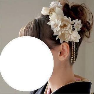 フラワーヘアバレッタ/パールホワイト　パール・リボン 　デザイン選択制の画像