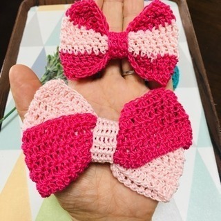 ☆手編み☆ヘアアクセ カラフルリボン🎀の画像