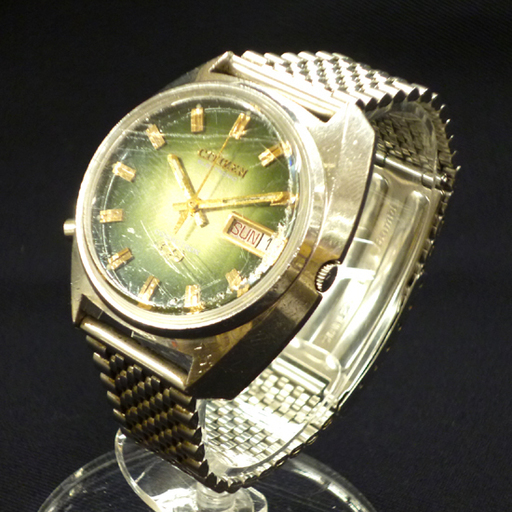 CITIZEN シチズン COSMOTRON コスモトロン 3針 メンズ 電磁テンプ 電子式 デイデイト cal. 7800 昭和レトロ 腕時計 日本製 昭和47年製 電池切れ ☆ PayPay(ペイペイ)決済可能 ☆ 札幌市 清田区 平岡