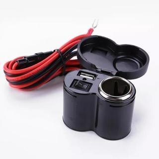 バイク用シガーソケット＆USB1口 配線端子メインスイッチ付　防水