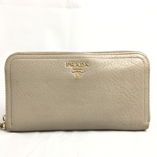 プラダ ベージュレザーラウンドファスナー 長財布 ジッピーウォレット