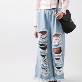 WEGO へビークラッシュデニムワイドパンツ