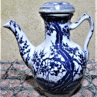 　希少　里帰り品　明治～昭和初期　細密　染付梅文　蓋付コーヒポッ...