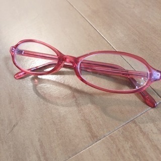 美品 だてメガネ ピンク色