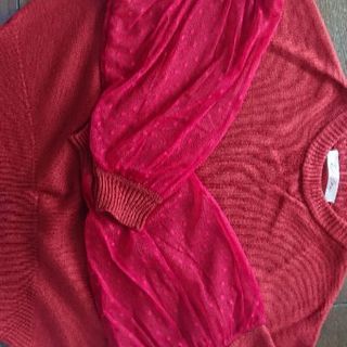 袖ドット柄シフォンニット2枚組の画像