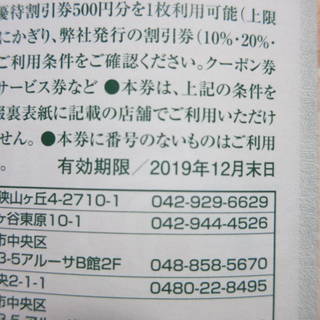 安楽亭株主優待券 500円券1~5枚(2019年12/31まで)500円券の画像
