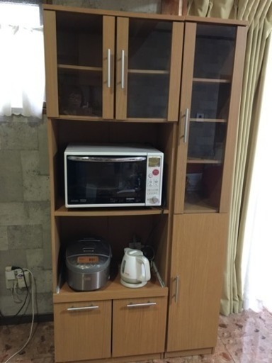 ニトリ 食器棚 \u0026レンジボード 2点 ライトブラウン
