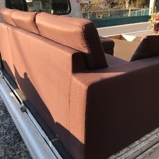ソファー ブラウン 3人掛け オットマン付きの画像