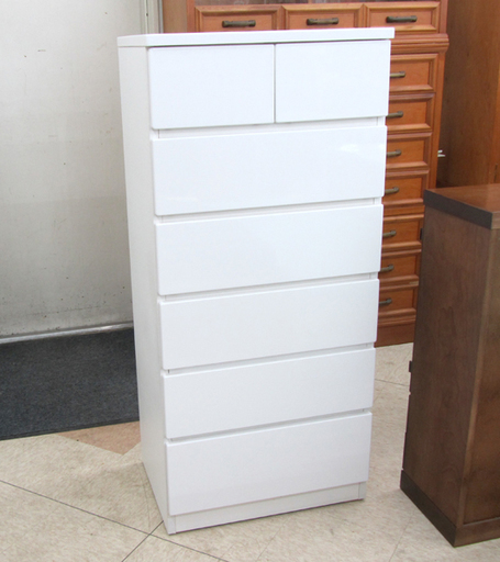 前面エナメル鏡面塗装 6段 引出7 スリムチェスト リビングチェスト 幅60cm 西宮の沢