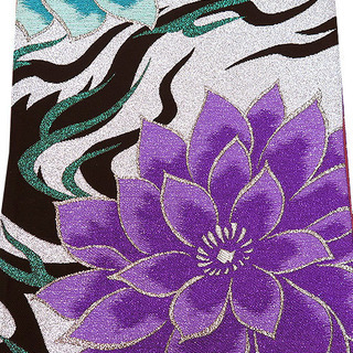 	 【中古】美品　振袖用　六通柄　袋帯　花柄／白銀地に紫・浅葱 （	b3223845-1713rymj）の画像