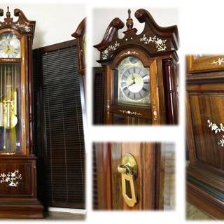 【良品 可動品 Tempus Fugit ホールクロック 螺鈿細工 重錘式振子時計 高さ205㎝】の画像