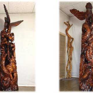 Z3 「竜・虎・鷹 一目木彫り/ 高さ2m20cm」