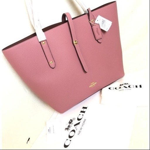 新作 COACH コーチ トートバッグ 正規品 ペブル レザー ローズ