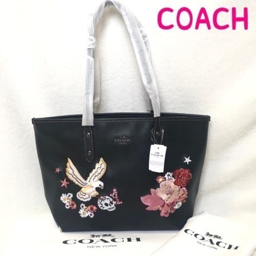 レア COACH コーチ トートバッグ 正規品 刺繍 スカル 骸骨 鳥 花