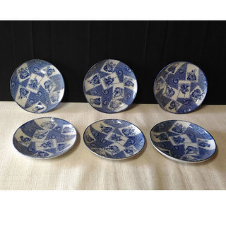 古伊万里 印判手 小皿 6枚 染付 七福神の図 a517