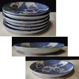 古伊万里 印判手 小皿 6枚 染付 七福神の図 a517の画像