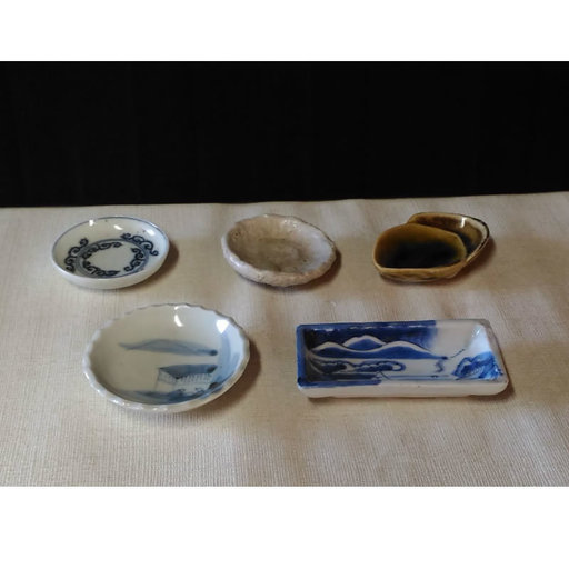 古い豆皿コレクション 豆皿 5枚 江戸末期 古伊万里 萩 蛤 織部 作助 a512