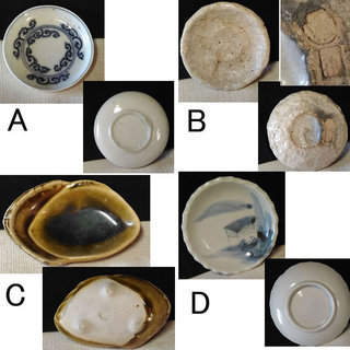 古い豆皿コレクション 豆皿 5枚 江戸末期 古伊万里 萩 蛤 織部 作助 a512の画像