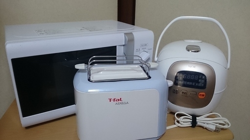 YAMAZEN電子レンジ YRB-207 2018年 50Hz・NEOVE 炊飯器 3.5合 ホワイト NRM-M35A　2018年製・ティファール トースター 「アプレシア」 ポップアップ スカイブルー TT356870　3点セット