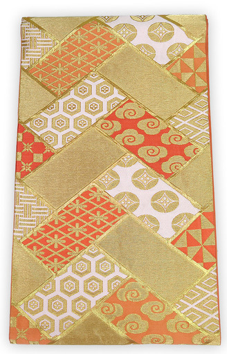 【中古】　川島織物　謹製　六通柄　袋帯　網代宝文／橙・金 （b3156600-1722rymj）