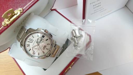 至急希望者求む!!5/6で終了を早める可能性あり　多少の交渉可能!!　GW後ショップへの買取が決まっています!!　カッコイイ!!　カルティエ高級腕時計　メンズ　カリブル ドゥ カルティエ クロノグラフ　現物確認できます!!安心鑑定済みの本物です!!