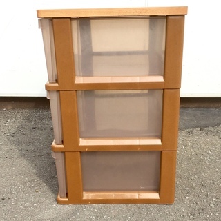 ◇◆3段ウッドトップチェスト◇◆収納　プラケー 茶の画像