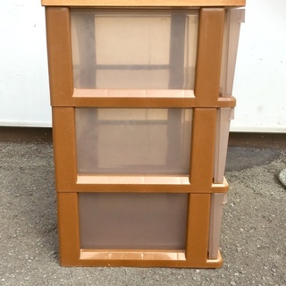 ◇◆3段ウッドトップチェスト◇◆収納　プラケー 茶の画像