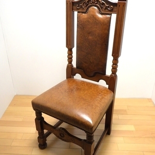 アンティーク調 ハイバックチェア 木製 革張り 椅子　②/SR2F