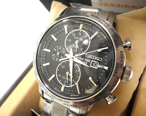 新品 SEIKO セイコー クロノグラフ ワールドタイム 5T82-0AK0 クオーツ メンズ腕時計 海外モデル 札幌市 白石区 東札幌