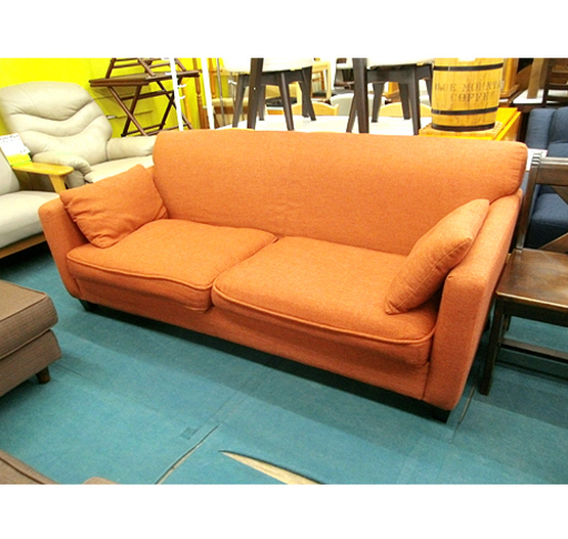 札幌【リビングコーラルな2.5人掛けカウチソファ】幅190cm オレンジ/橙色系 ファブリック/布製 ソファー 本郷通店