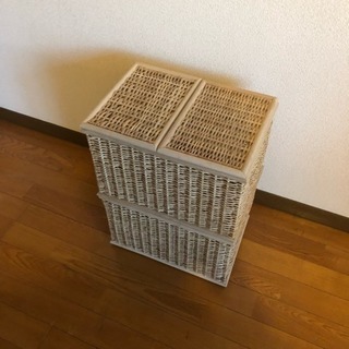 無印良品 重なるカゴ バスケット フタ付き 2つセットの画像