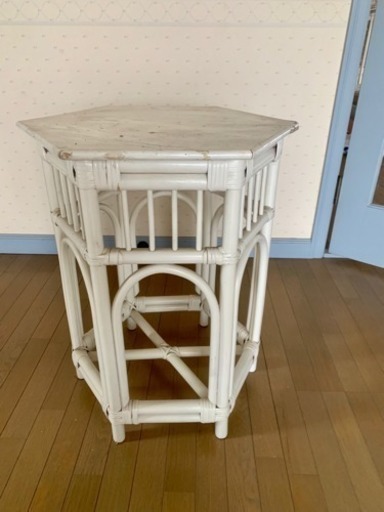 白 サイドテーブル 飾り台 六角形 台