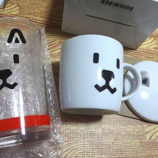 ★未使用★お父さんグラス お父さんフタ付きマグカップ 犬 白 コップ 非売品 SoftBank ソフトバンク  マグカップ 新品の画像