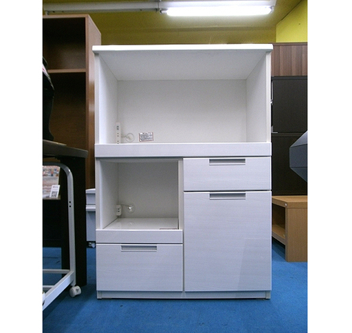 キッチンボード 幅805mm ホワイト 札幌 美品【木目調の白いミドルレンジボード】幅80cm キッチンボード