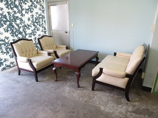 【引取限定】応接セット テーブル + ソファ 机 椅子 チェア 家庭使用可