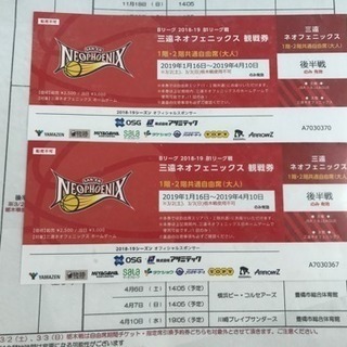 4/6、7、10三遠ネオフェニックス バスケ 豊橋総合体育チケット2枚