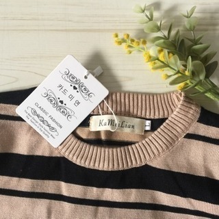 ラウンドネック 長袖 おしゃれ ニットワンピース Lの画像