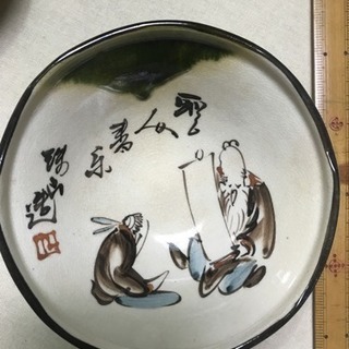 菓子器 高級焼物 福絵手書き 和柄
