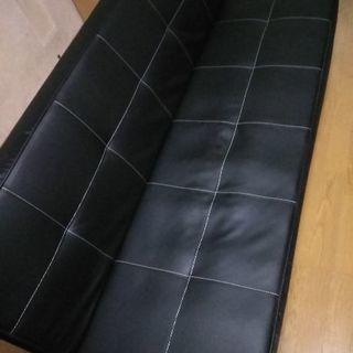 取引済　ソファーベッド　黒　合成レザー製