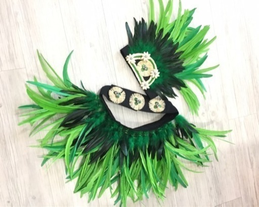 タヒチアン衣装☆ヘッドドレス&ヒップベルトセット☆グリーン