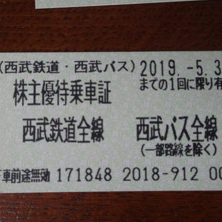 西武鉄道株主優待全線乗車券4枚とレストラン割引券2枚セット2019年5月31日の画像