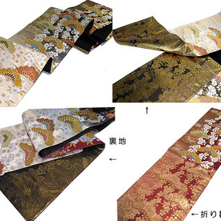 中古美品　振袖用　六通柄　袋帯 　笠松桜花文様／金地 （b3230270-1732trymj）の画像