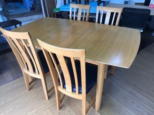 【リサイクルサービス八光　田上店　配達・設置OK】木目ナチュラル　開閉式ダイニングセット